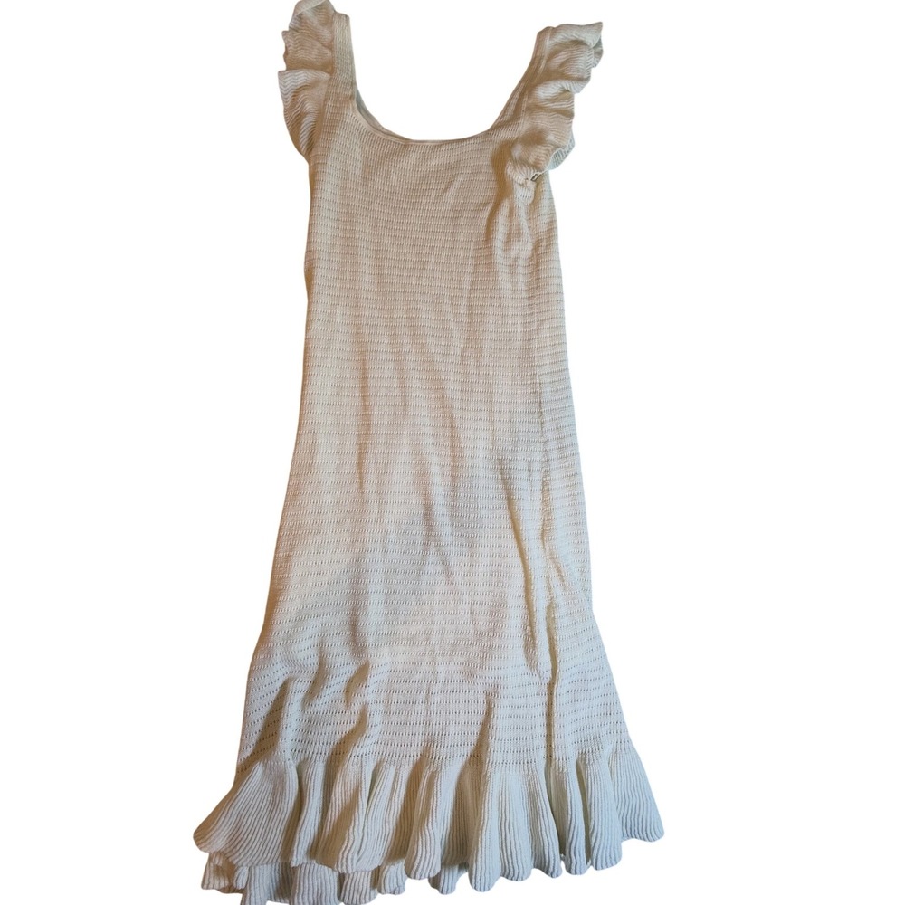House of Harlow 1960 Cream Knit Ruffle Midi Dress Women Medium Ivory Boho